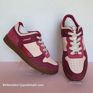 COACH Low Top Leather and Suede Sneakers C201- Pink color- Women’s US Size 9B